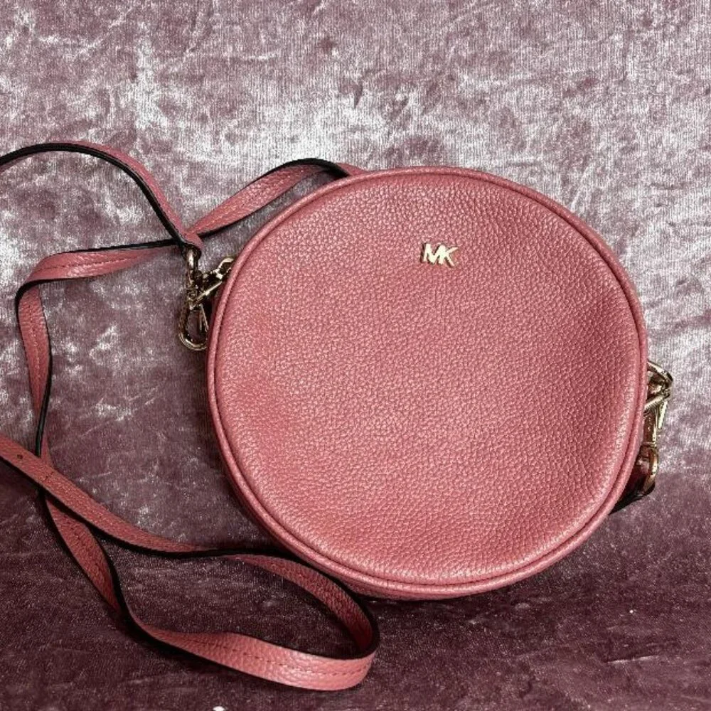 Michael Kors Pink Leather Canteen Circular Crossbody Bag